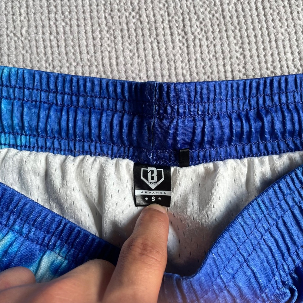 B101 Cloud Print Basketball Shorts Small Blue White Mesh Retro - Picture 4 of 8